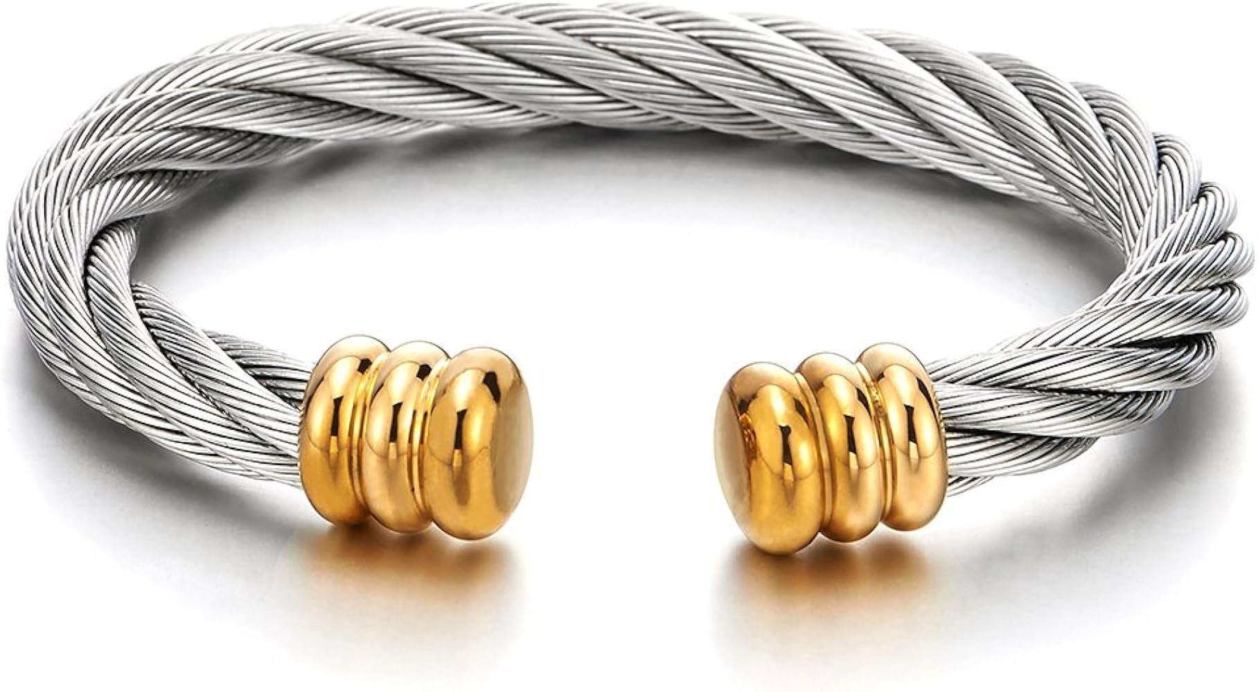 COOLSTEELANDBEYOND Large Elastic Adjustable Steel Twisted Wire Cuff Bangle Bracelet for Men Women | Amazon (US)