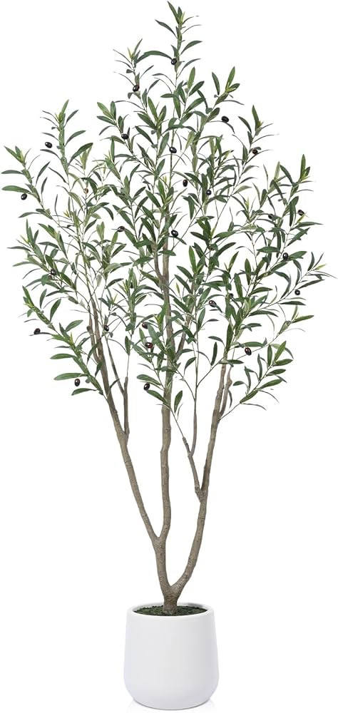 Artificial Olive Tree,6FT Fake Tree in White Imitation Ceramic Planter with Lifelike Moss,Faux Ol... | Amazon (US)