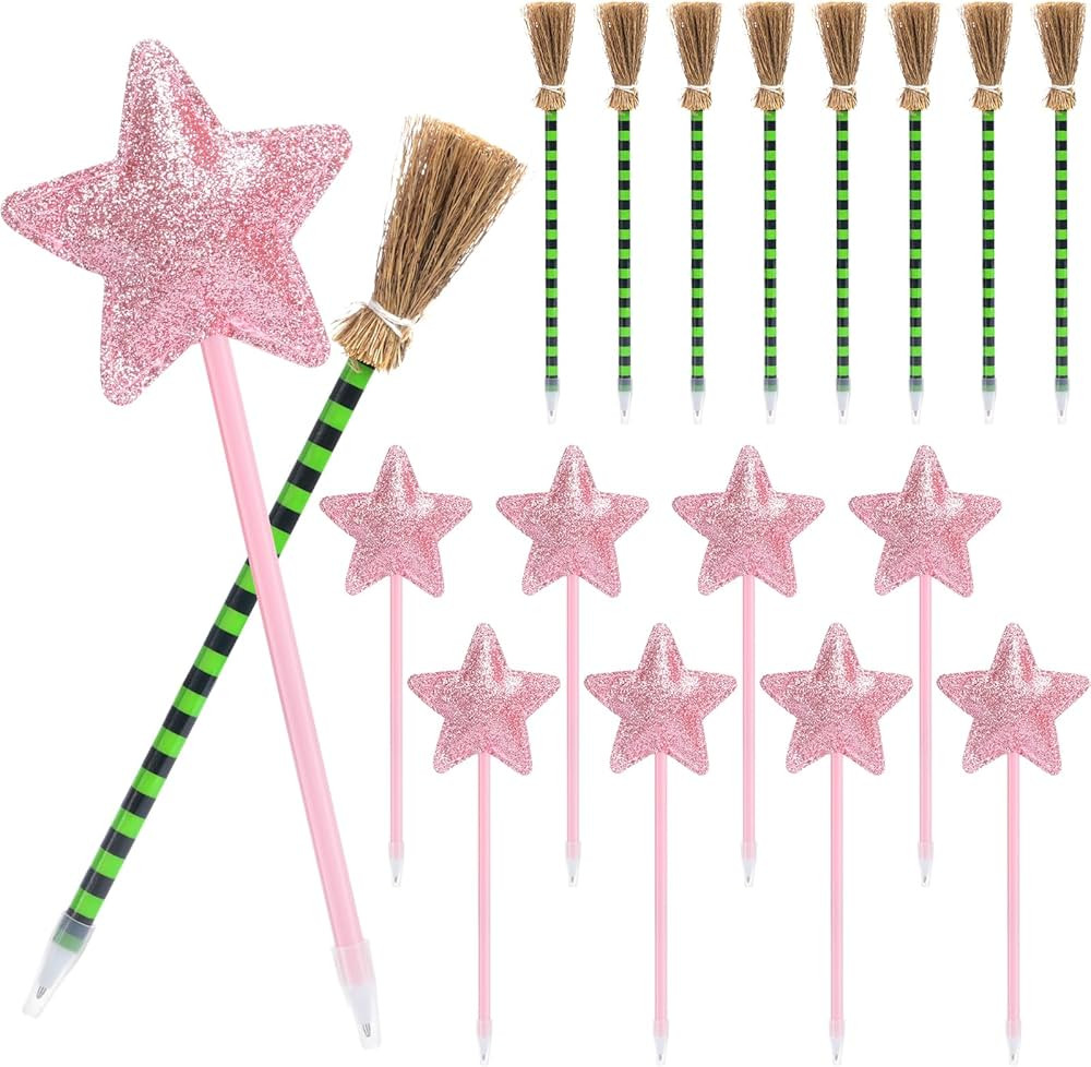 12 Pcs Wizard Pens Party Favors, Pink Princess Star and Green Witch Broom Ballpoint Pens, Wizard ... | Amazon (US)