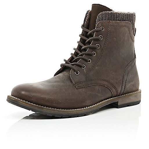 Brown leather military boots | River Island (UK & IE)