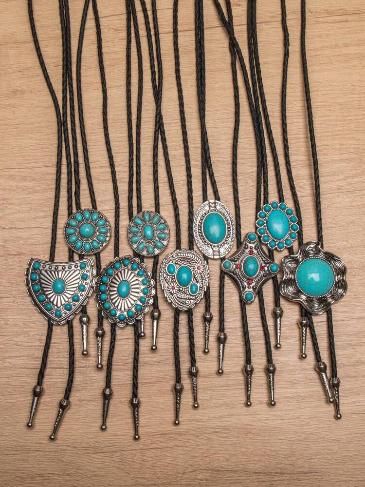 1pc Western Style Turquoise Bolo Tie, Unique Casual Long Necklace Accessory | SHEIN