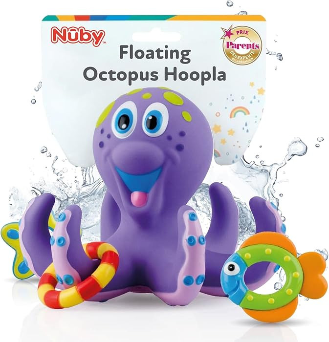 Nuby Floating Octopus with 3 Hoopla Rings - Baby & Toddler Bath Toy - No Hole Design Keeps Moistu... | Amazon (US)