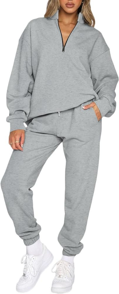 Aleumdr Women 2 Piece Outfits Sweatsuit Oversized Half Zip Pullover Long Sleeve Sweatshirt Jogger... | Amazon (US)