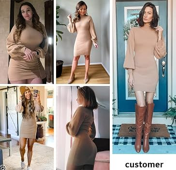 EXLURA Women's 2025 Mock Neck Ribbed Long Sleeve Bodycon Pullover Cute Mini Sweater Dress | Amazon (US)