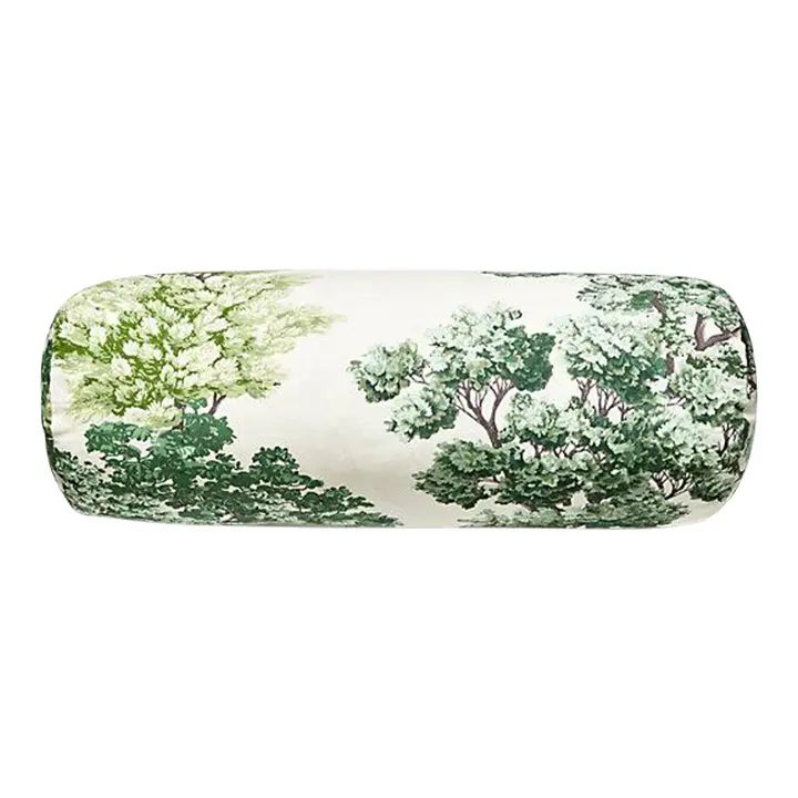 The House of Scalamandré Central Park Bolster Pillow, Green | Chairish