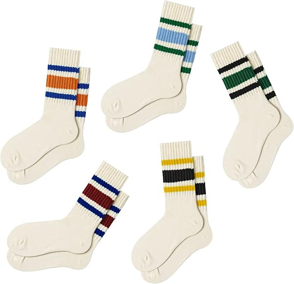Fszsaa 4 PAIRS Novelty Socks For Women Striped Retro Crew Socks Sporty Calf Socks Casual Cotton S... | Amazon (UK)