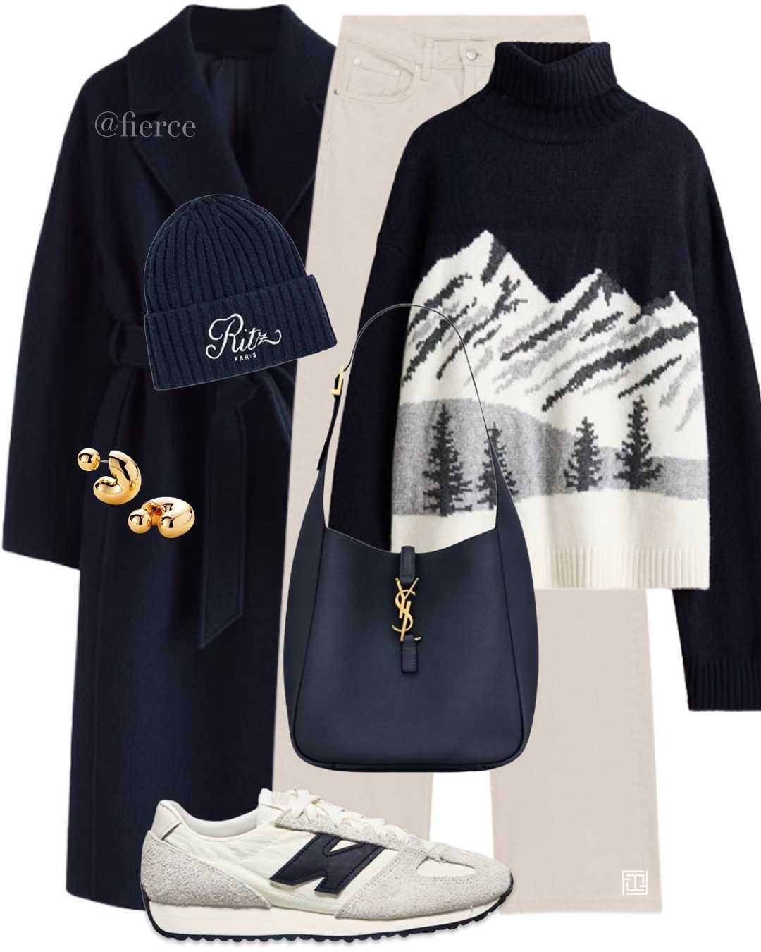 Après-ski navy jumper navy wool jacket beige jeans Ysl navy bag new balance 327 sneakers frame navy beanie hat weekend look comfy outfit 

#LTKwinter #LTKeurope #LTKuk