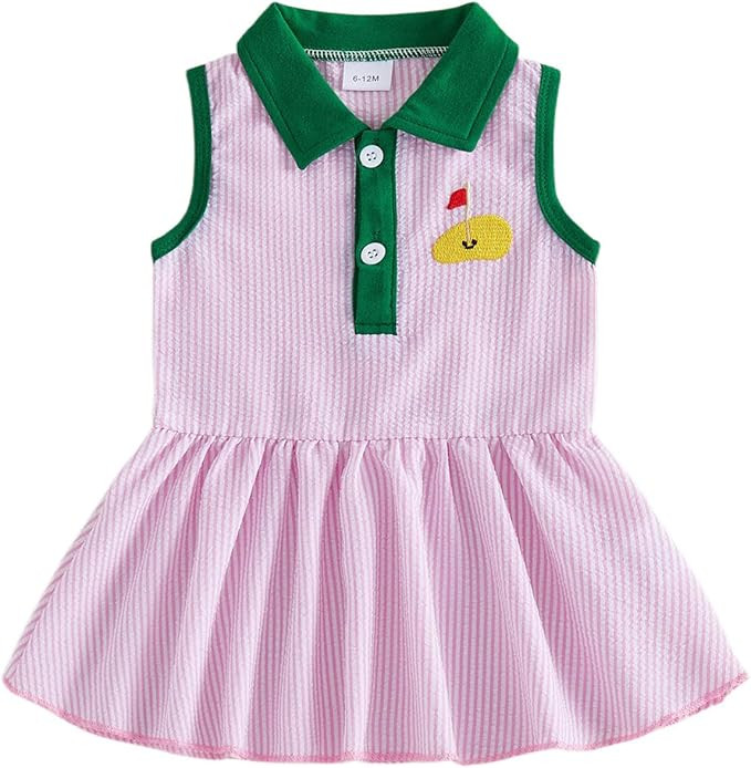 Toddler Baby Girl Golf Outfit Golf Hole Embroidery Sleeveless Dress Lapel Collar A Line Dresses C... | Amazon (US)