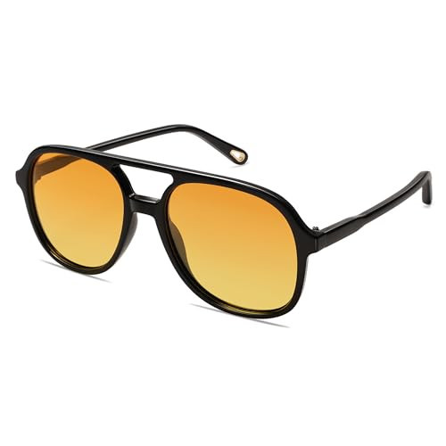 SOJOS Retro Polarized Aviator Sunglasses Womens Mens Classic 70s 80s Vintage Trendy Square Aviators SJ2174, Dark Black/Yellow Tint | Amazon (US)