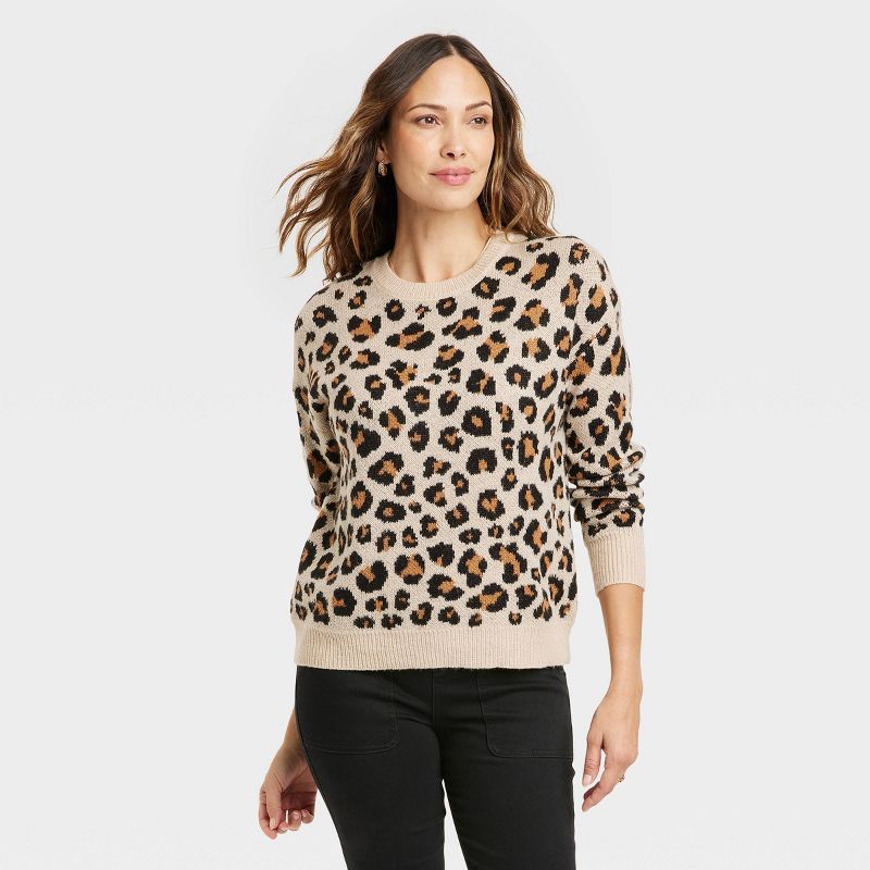 Women&#39;s Crewneck Sweater - Knox Rose&#8482; Leopard Print M | Target