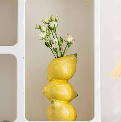 Stacked Lemon Ceramic Bud Vase Table Centerpieces for Home/Kitchen/Bathroom, Lemon Figurine Decor, Spring Summer Citrus Fruit Yellow Home Decor, Mediterranean Decoration for Italian Themed Party | Amazon (US)