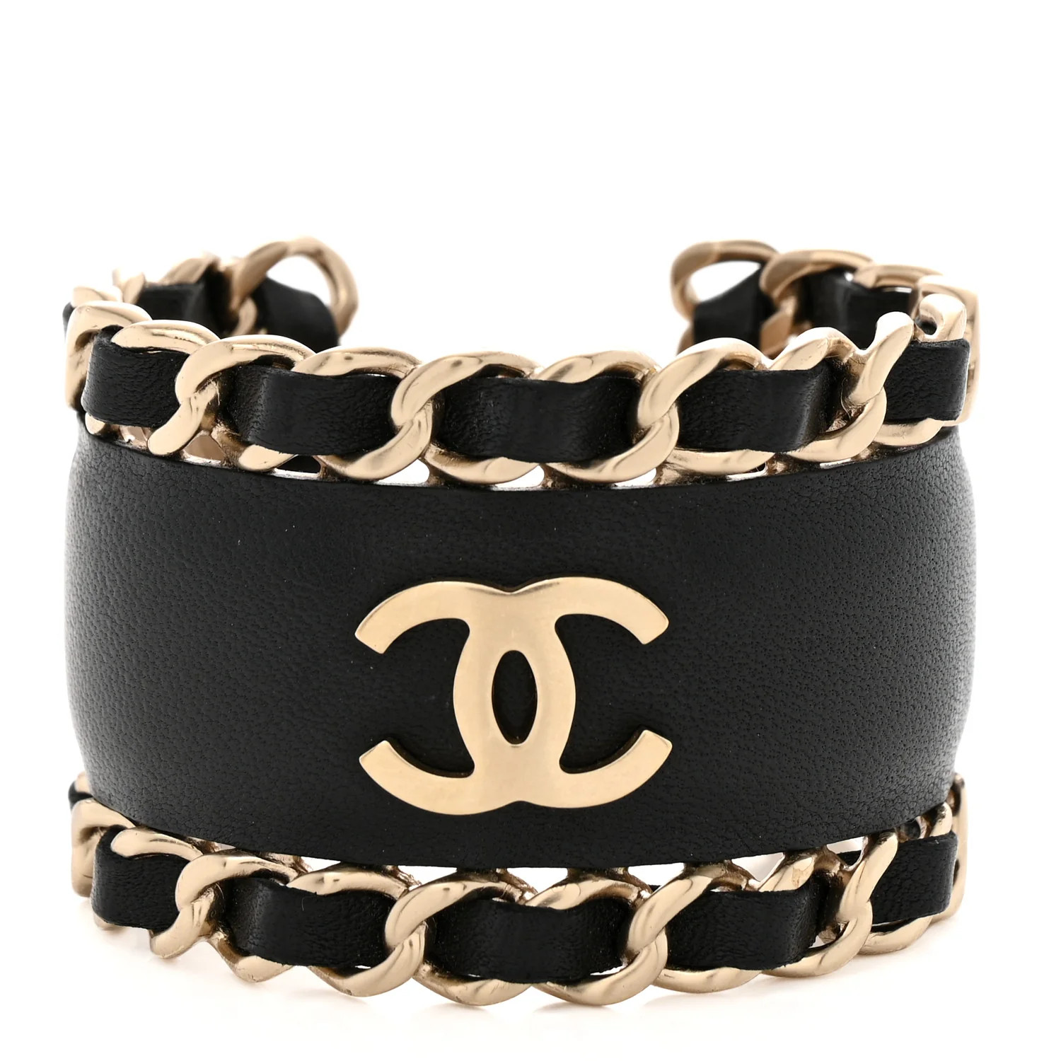 Chanel Lambskin Chain CC Cuff Black Gold | FASHIONPHILE (US)