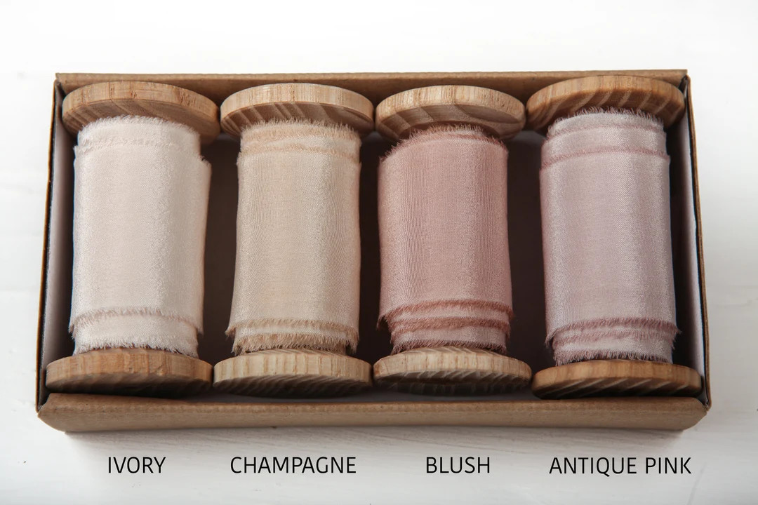 Hand torn ribbon, Hand dyed silk ribbon, Blush wedding ribbon with raw edge | Etsy (US)