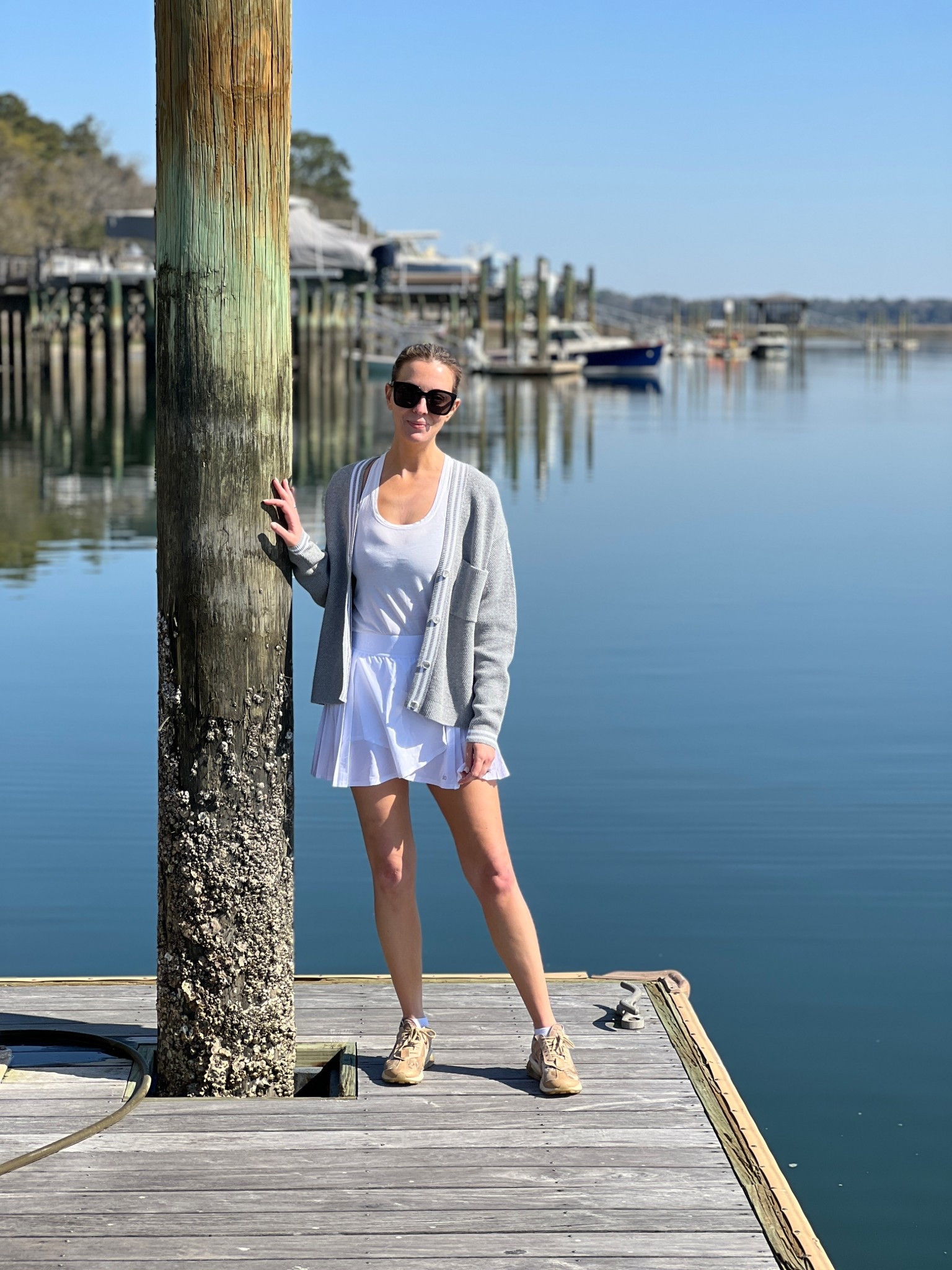 Ignore the fact that I forgot to pack white sneakers — this fit is still cute!

skirt is tts
cardigan runs large, size down

#vacationoutfit #aloset #traveloutfit #matchingset #whiteoutfit

#LTKTravel #LTKOver40 #LTKActive