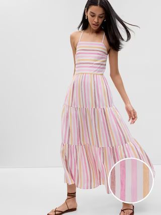 Linen-Blend Tie-Back Tiered Maxi Dress | Gap (US)