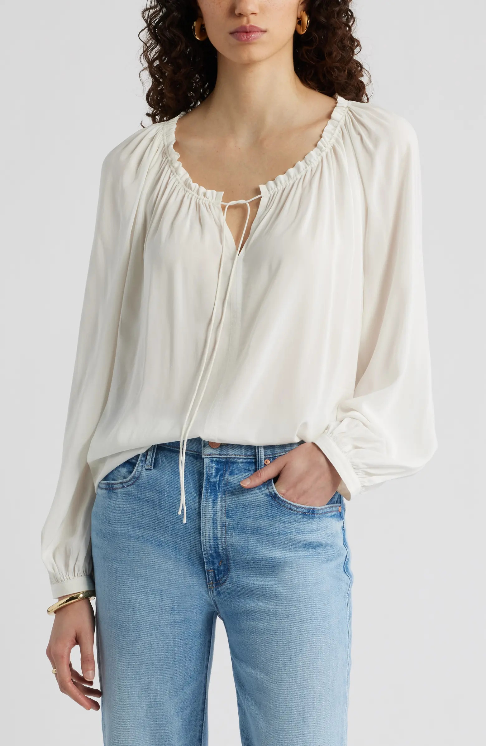 Gathered Tie Neck Top | Nordstrom