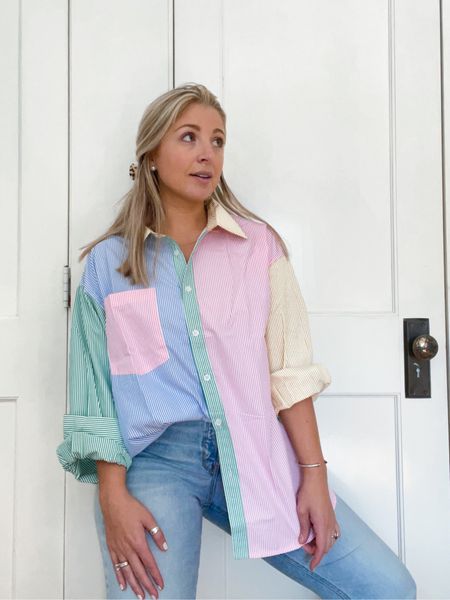 Women’s Oversized Striped Colorblock Button Down Shirt

Sized up to a large! 

#LTKfindsunder50 #LTKSeasonal #LTKstyletip