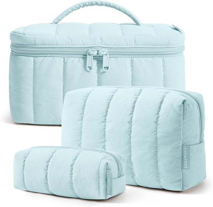 BAGSMART Travel Makeup Bag for Women, 3 Pcs Puffy Padded Cosmetics & Toiletries Organiser Bag, La... | Amazon (UK)