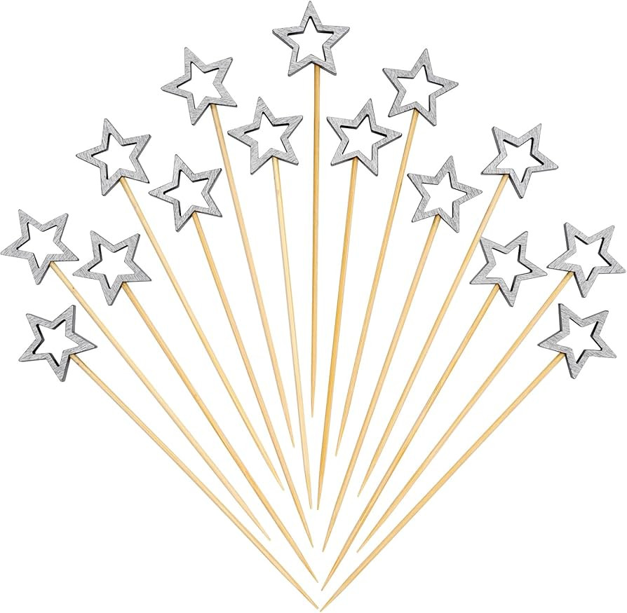 Minisland Matt Silver Star Cocktail Picks, 5.5 Inch Long Bamboo Fancy Toothpicks for Appetizers, ... | Amazon (US)