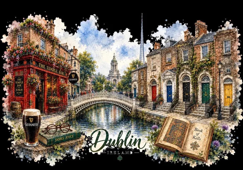 Dublin Ireland PNG, Dublin Watercolor Clipart, Ireland Travel PNG, Temple Bar Art, Irish Souvenir... | Etsy (Global)