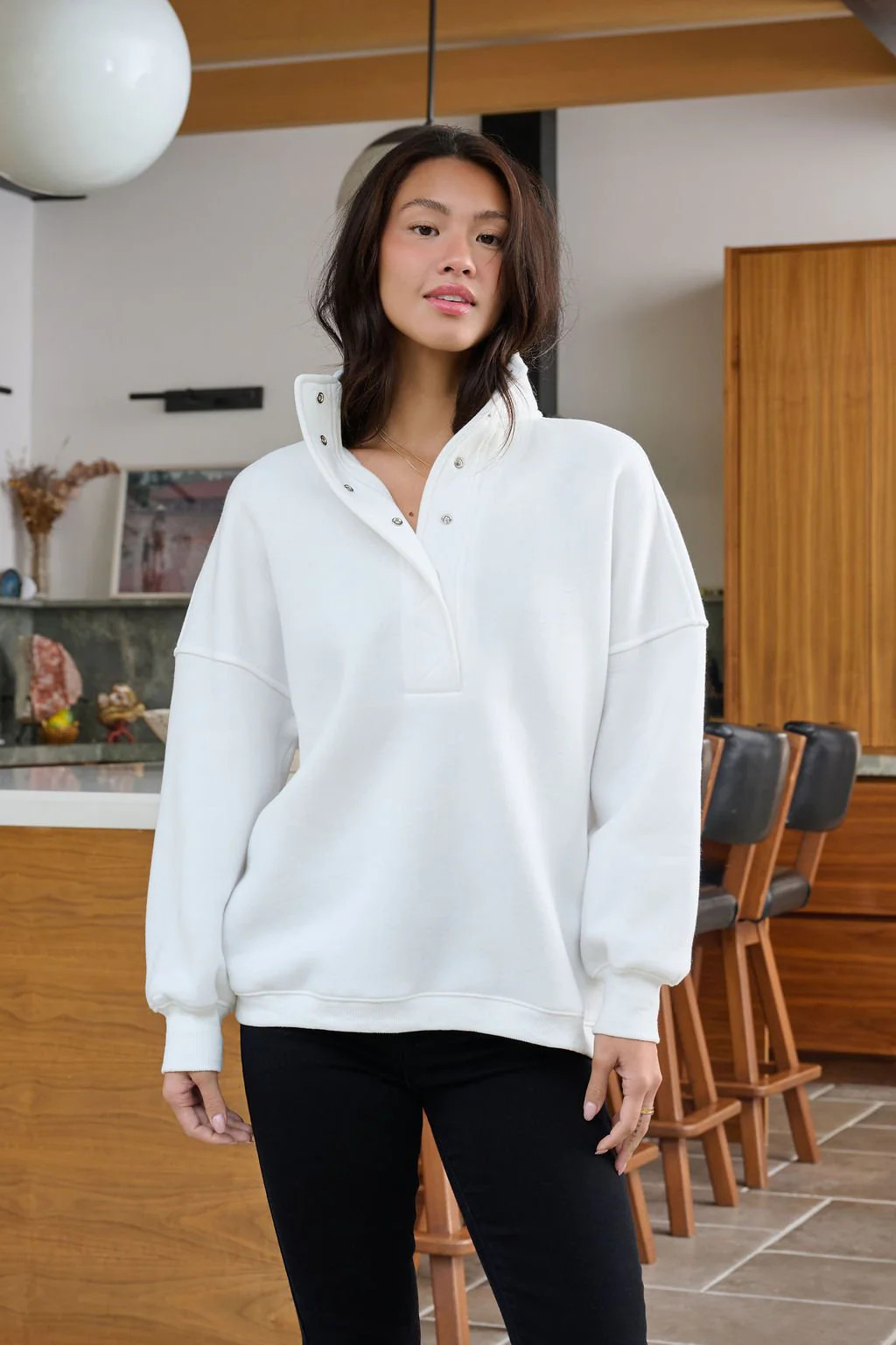 White Collared Button Up Pullover Sweatshirt | Magnolia Boutique