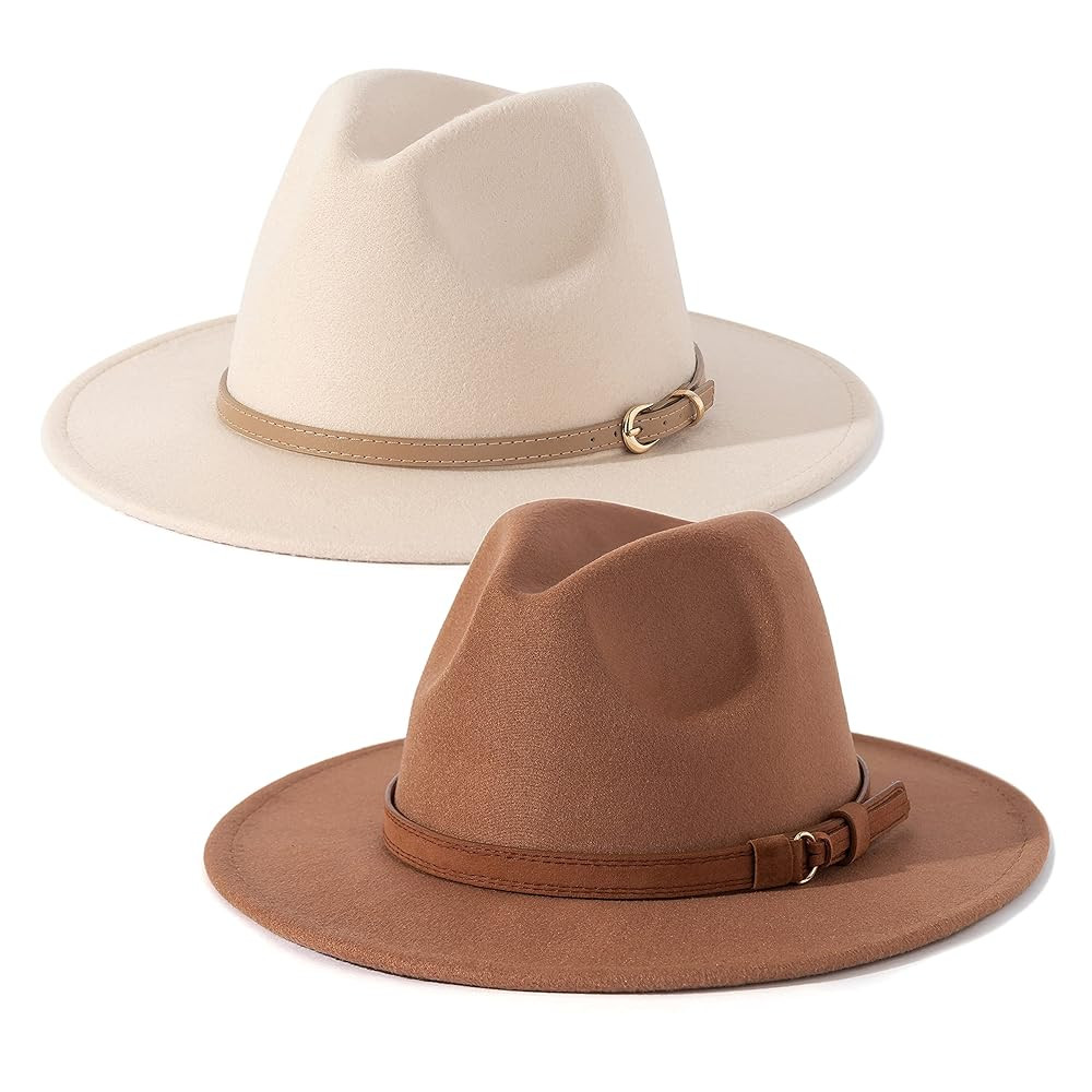 Lisianthus 2 Pack Women & Men Classic Wide Brim Belt Buckle Fedora Hat | Amazon (US)