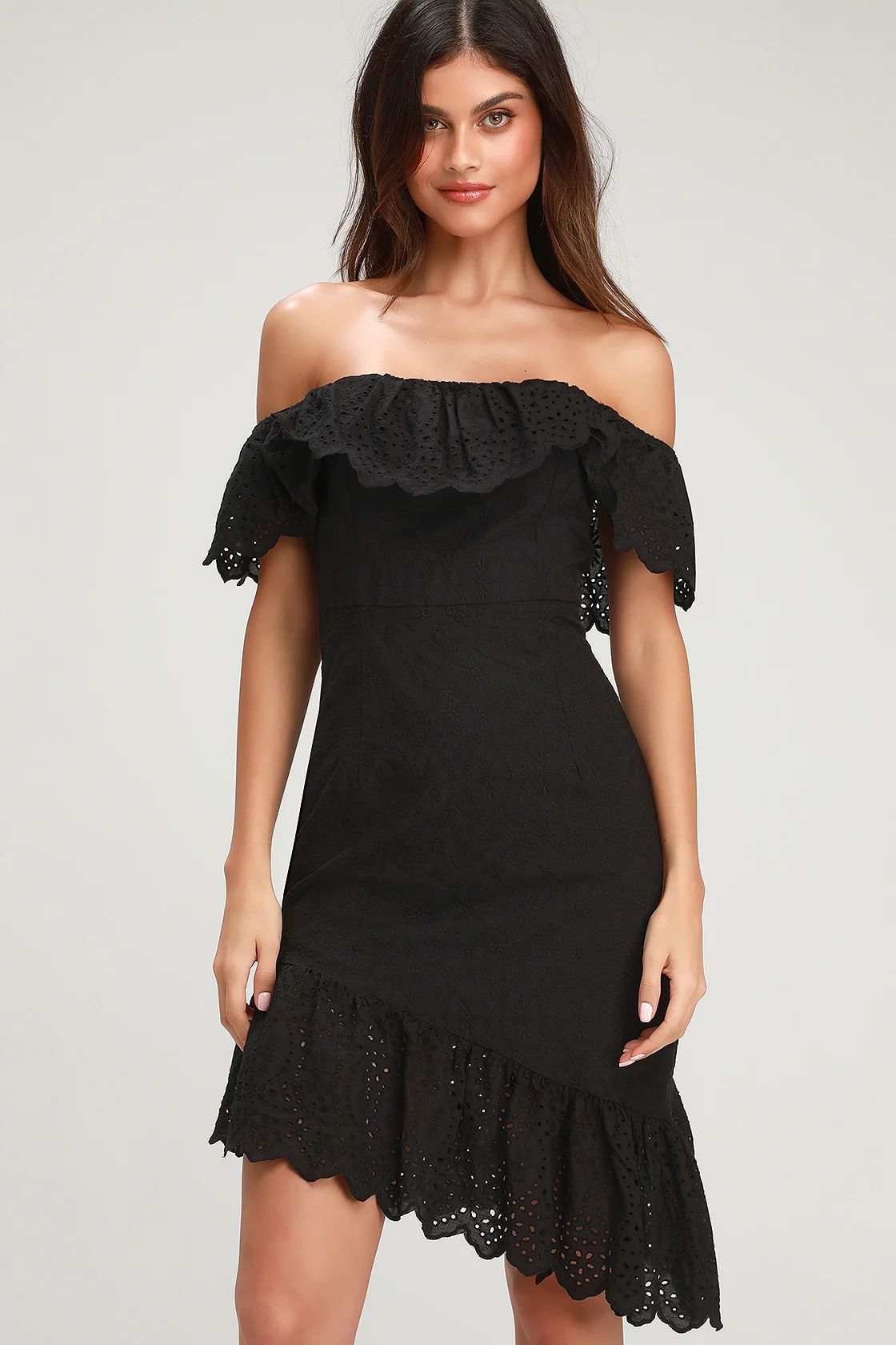 Amberly Black Eyelet Lace Off-the-Shoulder Dress | Lulus