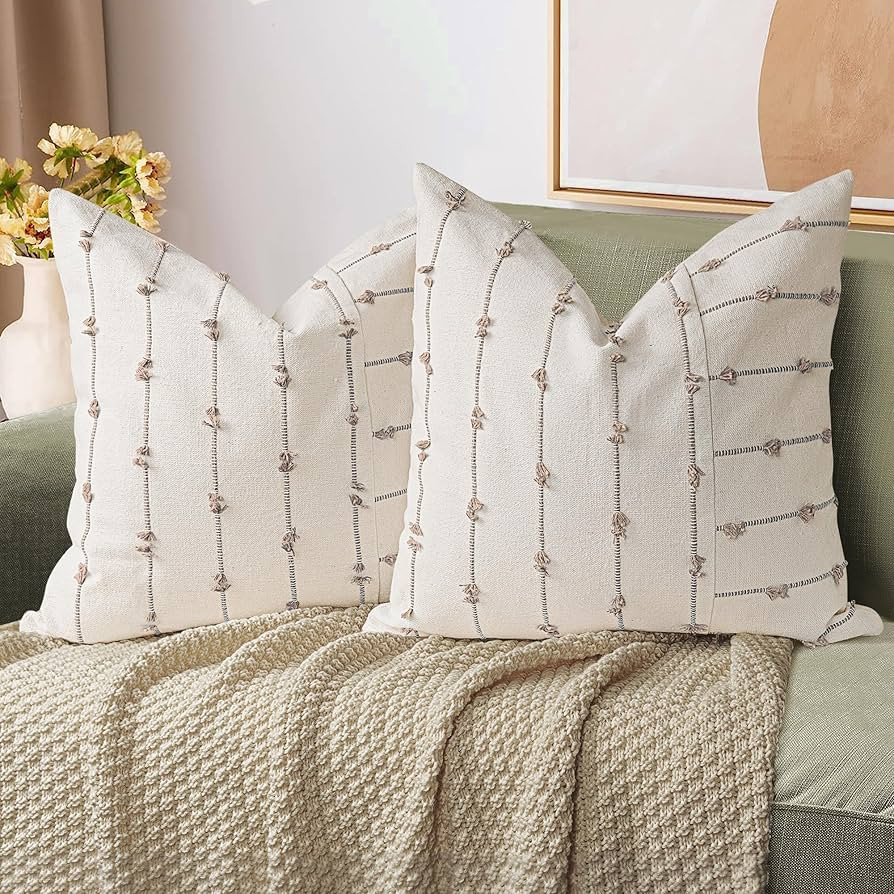 AELS 20x20 Decorative Boho Linen Throw Pillow Covers, Modern Farmhouse Textured Pillow Case, Set ... | Amazon (US)