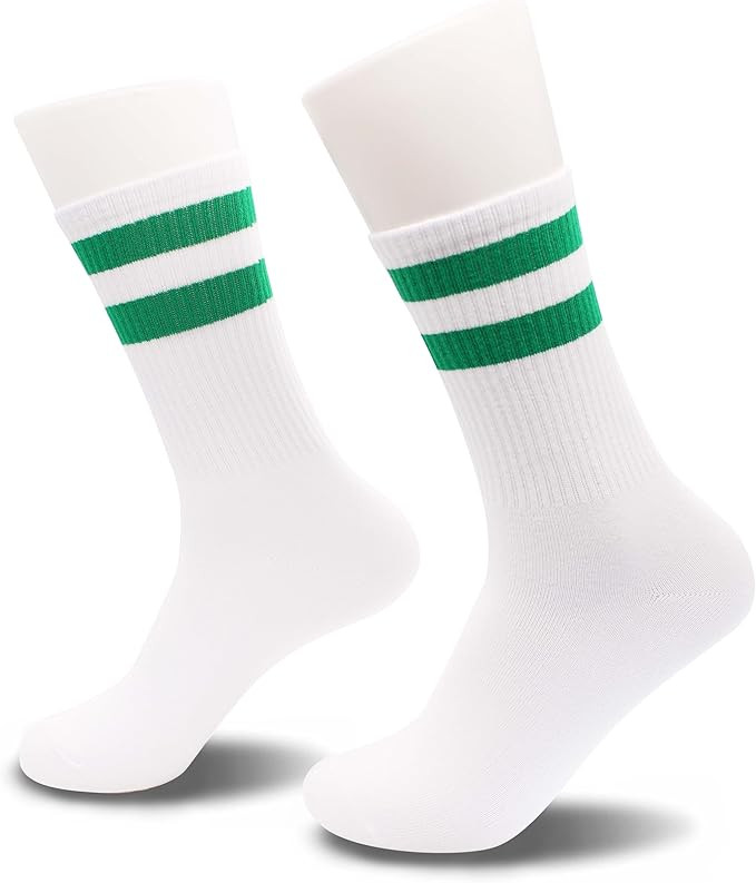 Classic Striped Tube Socks, Soft Cotton Retro Tube Socks For Men, Women& Teens, 1 Pairs, White/Gr... | Amazon (US)