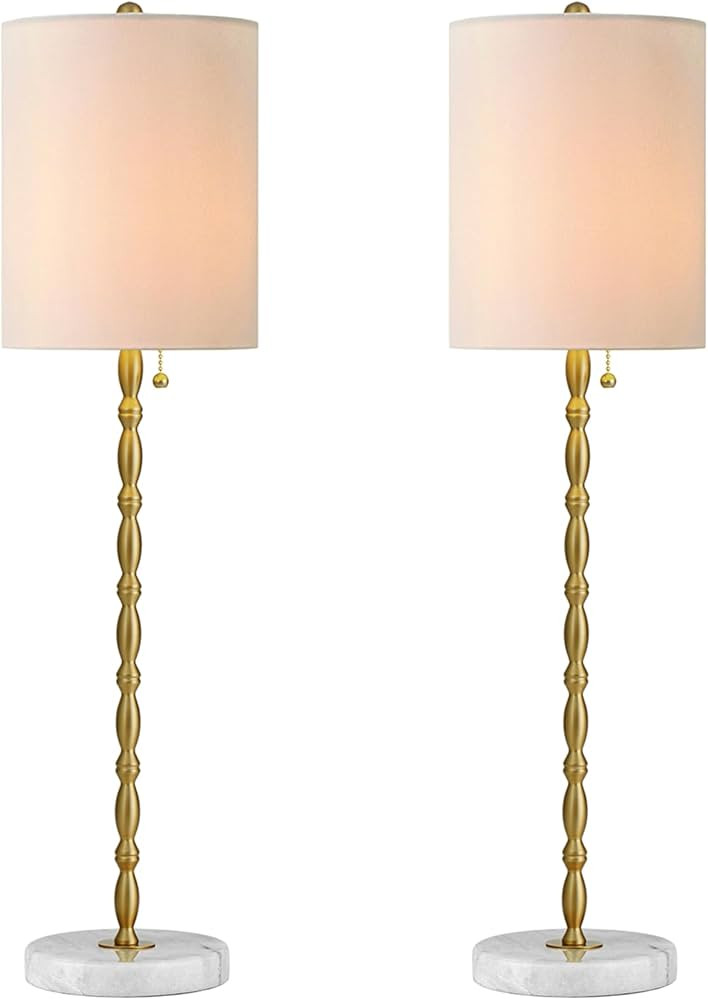 Buffet Lamps Set of 2 Elegant 28.5" Tall Table Lamps with Marble Base Brass Finish Stem and Linen... | Amazon (US)