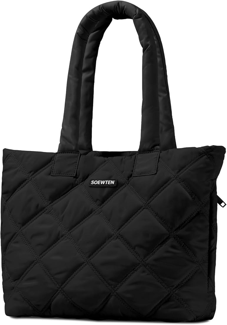 Tote Bag for Women, Quilted Tote Bag with Zipper, Puffer Tote Work Bag, Handbags Large Purse for ... | Amazon (US)