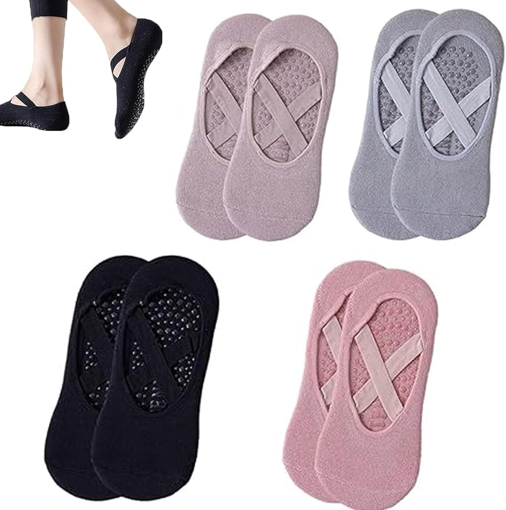 EXQUIMA 4 PCS Reformer Pilates Socks,Yoga Socks for Women with Grips,Yoga Pilates Cotton Socks,Su... | Amazon (UK)