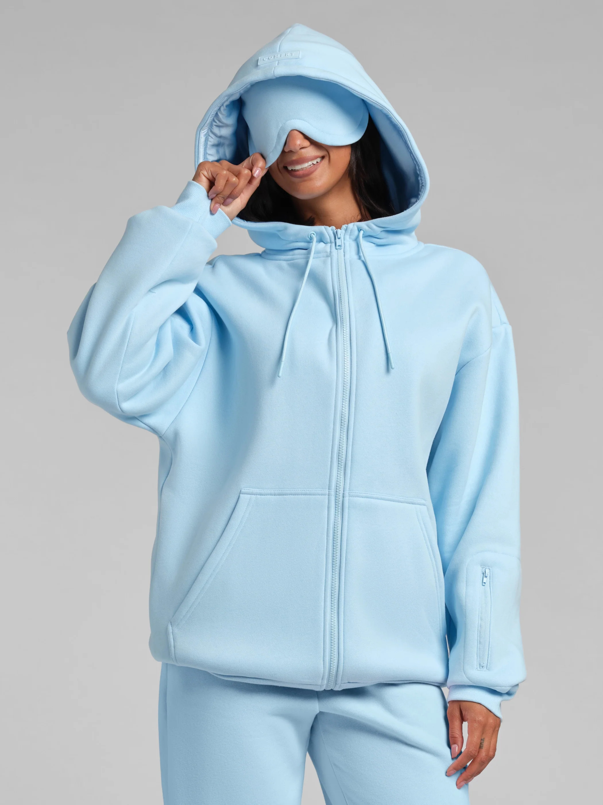 Comfrt VIP Airplane Mode Travel Zip Hoodie – Mega | Baby Blue | Oversized | XL | Comfrt