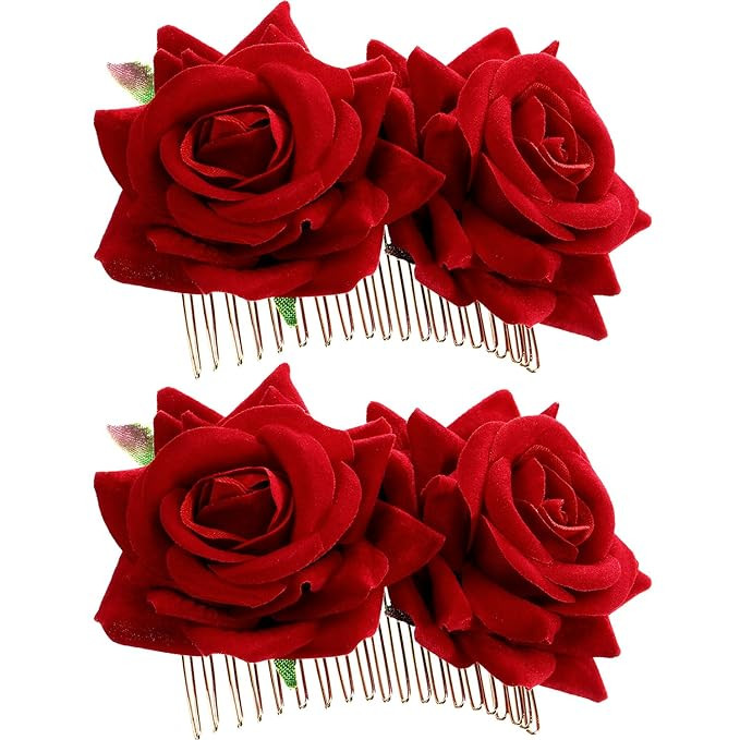 Bememo 2 Pack Women Rose Flower Hair Clip Rose Side Combs Flamenco Flowers Day of The Dead Costum... | Amazon (US)