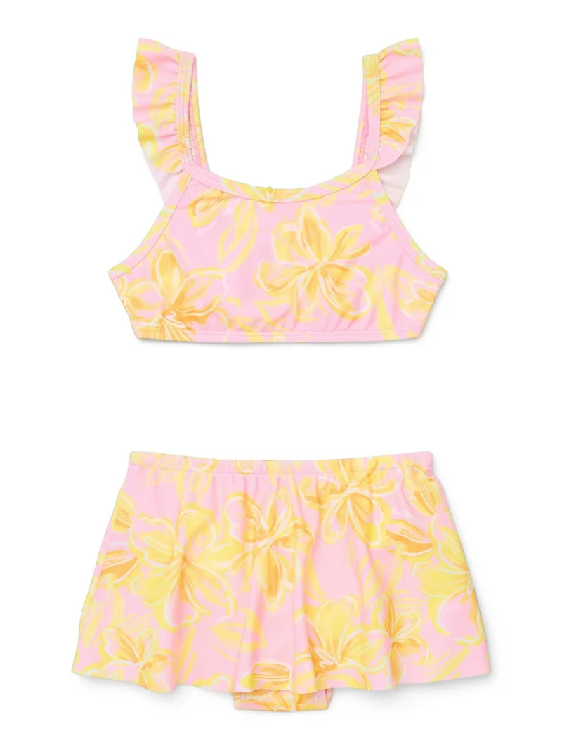 Wonder Nation Baby and Toddler Girls Ruffle Bikini Top and Bottoms Swim Set, 2-Piece, Sizes 12M-5... | Walmart (US)