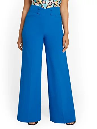 High-Waisted Button-Front Wide-Leg Pant - Essential Stretch - New York & Company | New York & Company