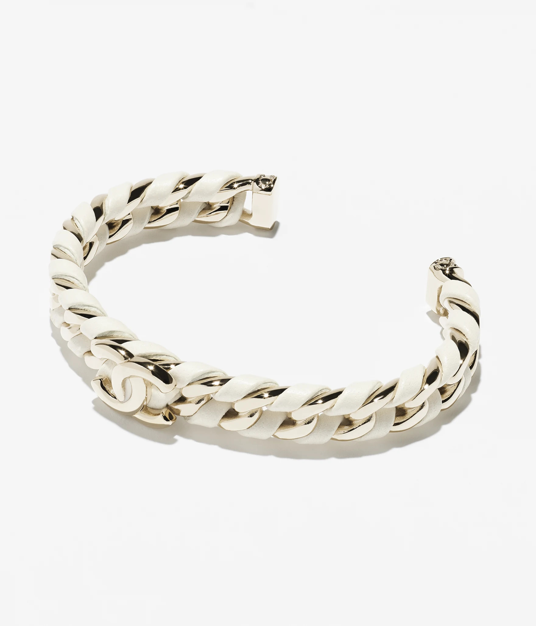 Cuff - Metal, lambskin & resin, gold & white — Fashion | CHANEL | Chanel, Inc. (US)