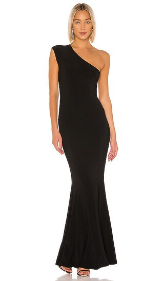 One Shoulder Fishtail Gown in Black | Revolve Clothing (Global)