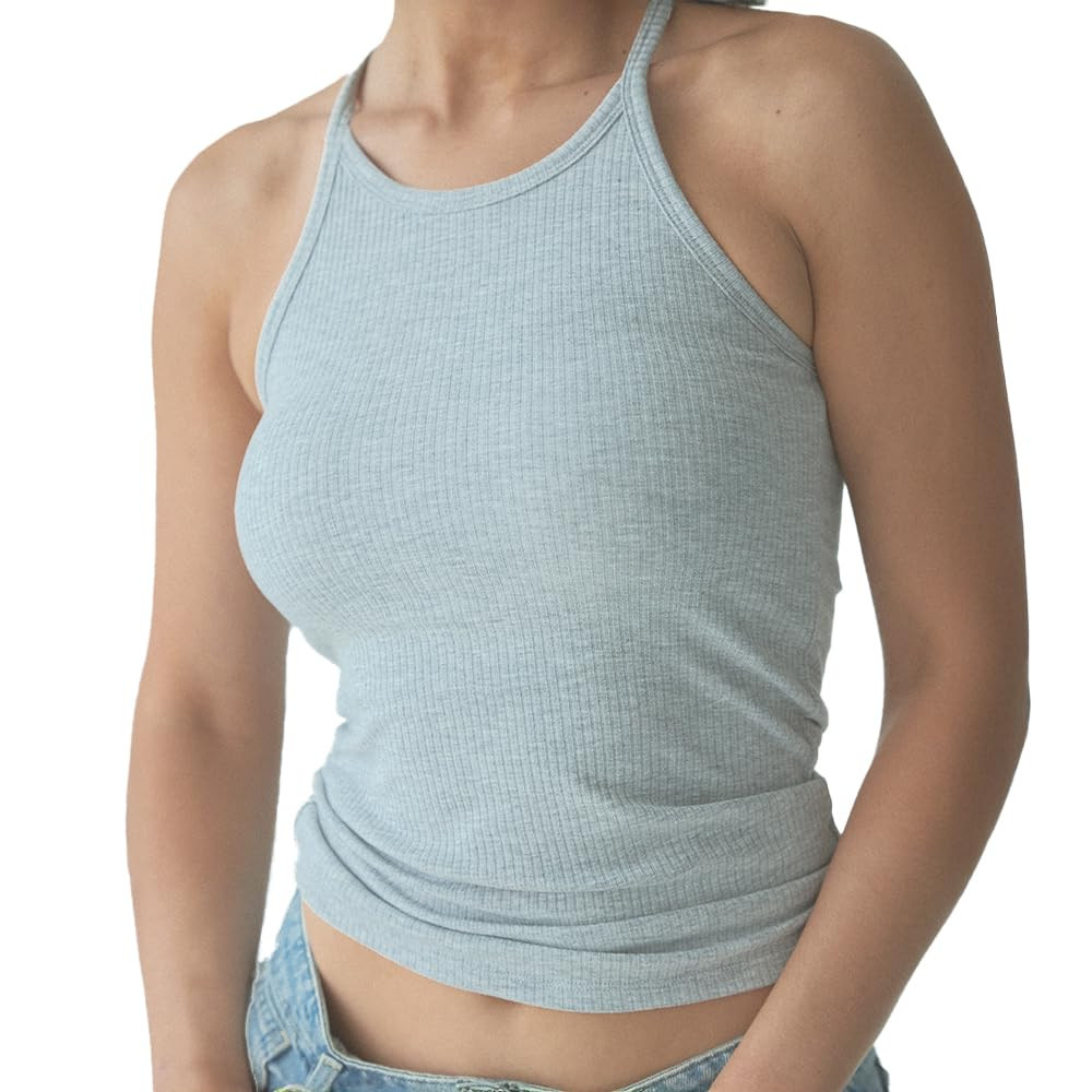 Klassy Network Ribbed High Neck Brami Tank-Top for Women - Built-in Bra Racerback Full Length Tan... | Amazon (US)