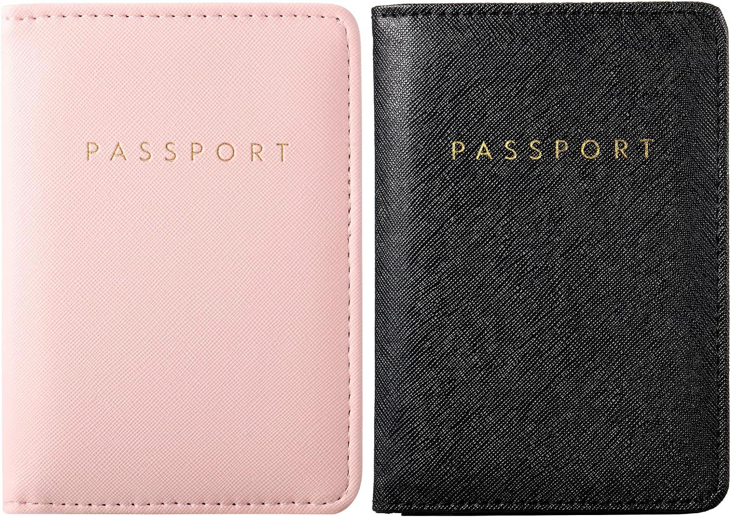 2 Pieces Bridal Passport Covers Holder Travel Wallet Passport Case (Pink and Black) | Amazon (US)