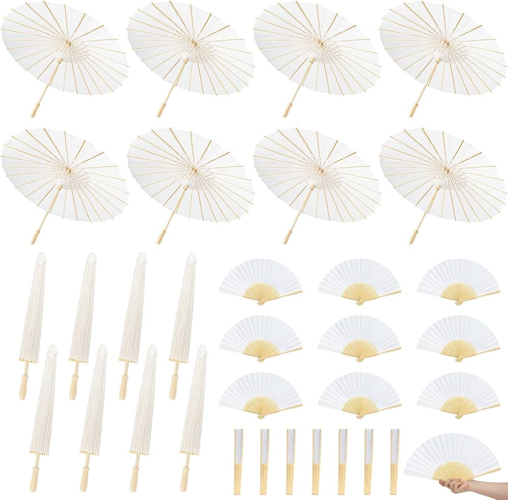 Mototo 16 Pack 33 Inch White Paper Umbrellas & 16 Pack 8 Inch Foldable Handheld Fans, Oiled Chine... | Amazon (US)