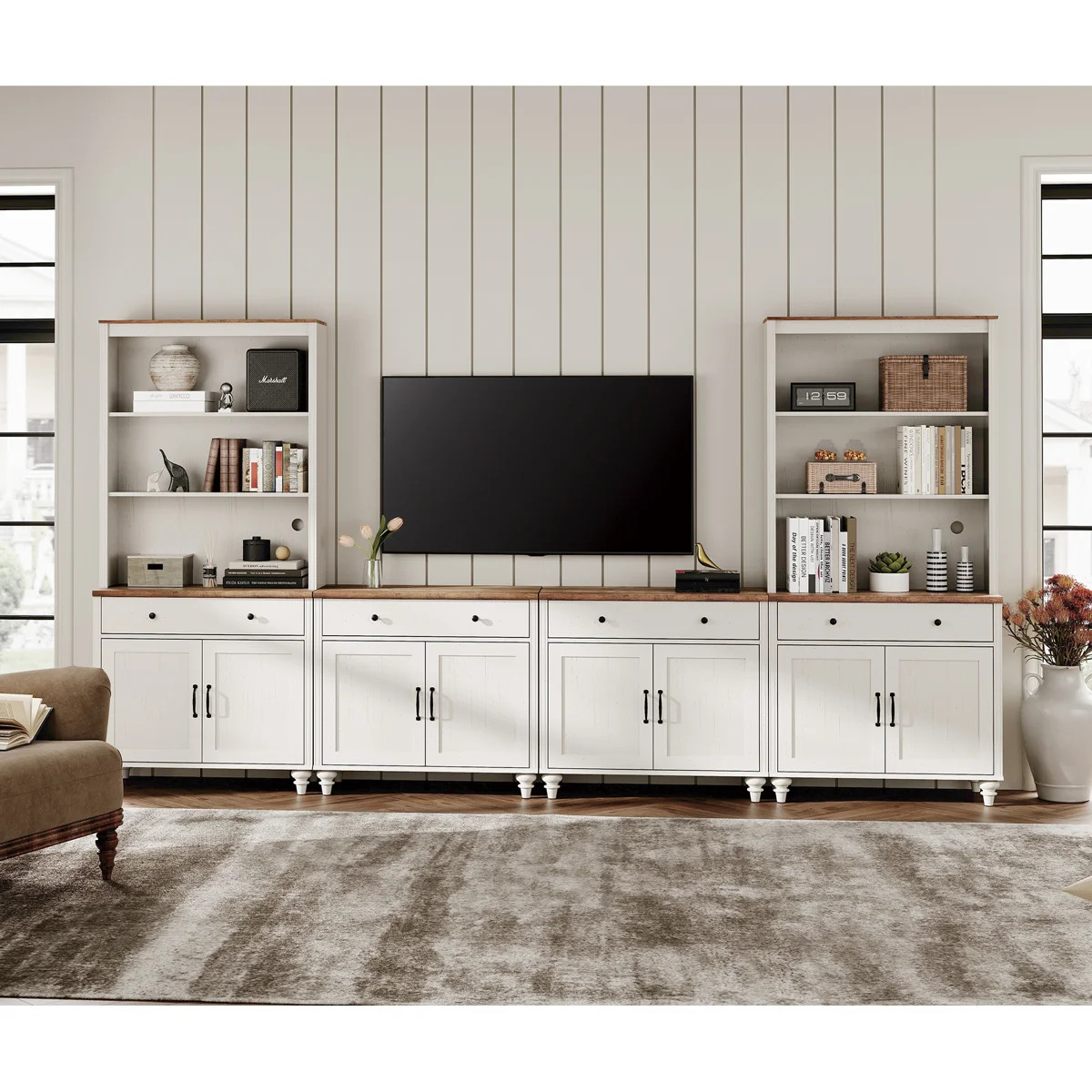 Charlton Home® Scarlett Farmhouse TV Stand With Bookshelves For, Modern Entertainment Center Wit... | Wayfair North America