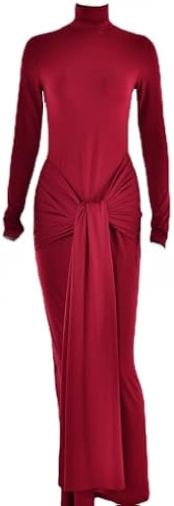 heyheyshine Women's Long Sleeve Turtleneck Dress Bodycon Maxi Dress Casual Long Dress Hollow Tie ... | Amazon (US)