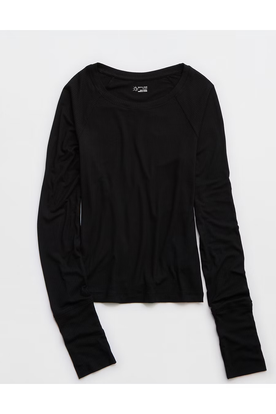 OFFLINE By Aerie Thumbs Up Fitted Ribbed T-Shirt Women's True Black L | American Eagle Outfitters (US & CA)