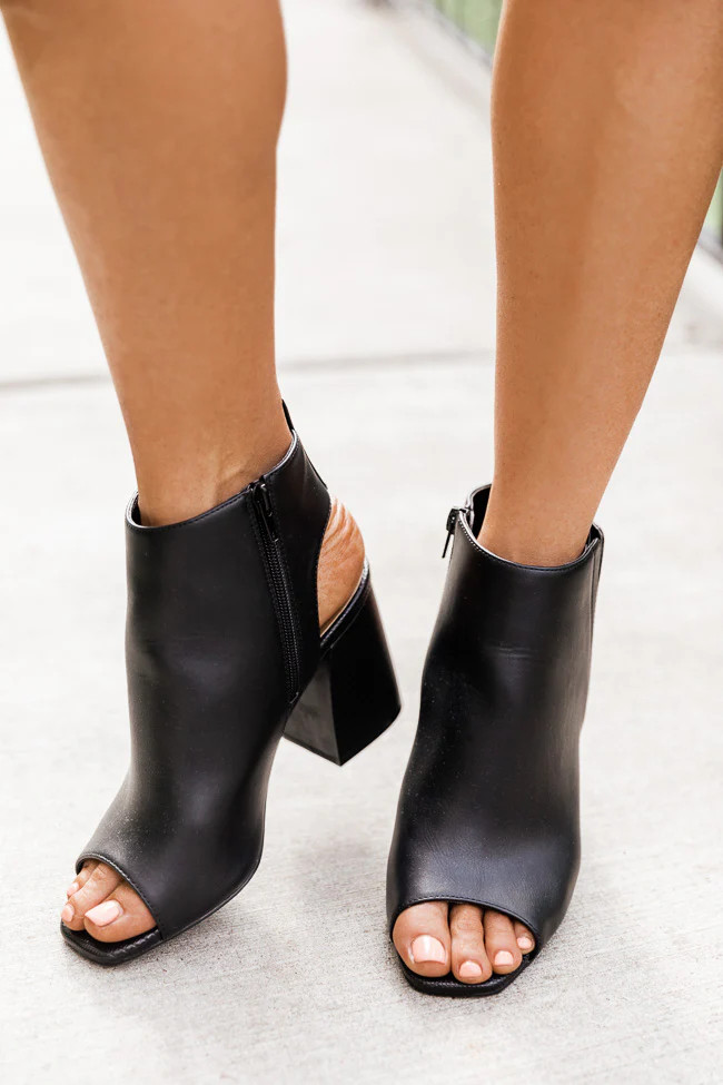 Tonya Black Open Toe Block Heel Booties | The Pink Lily Boutique