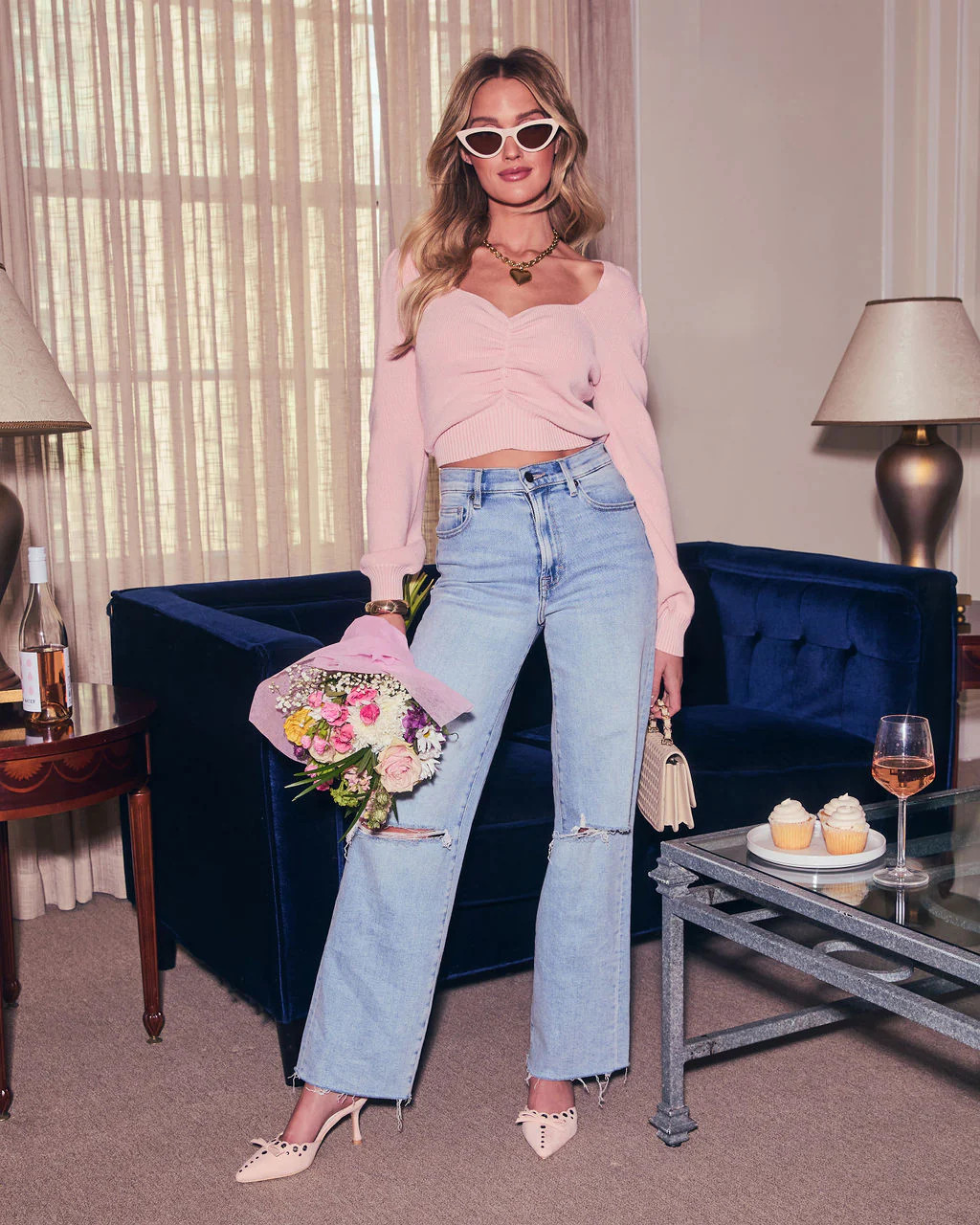 Aimee Ruched Crop Knit Sweater Top | VICI