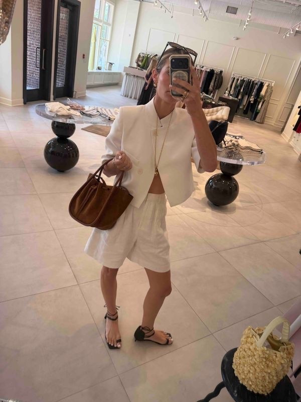 A very out and about monday @Zara top @posse trouser shorts my favorite suede bag and linking similar Tibi sandals!

#LTKootd #LTKSeasonal
