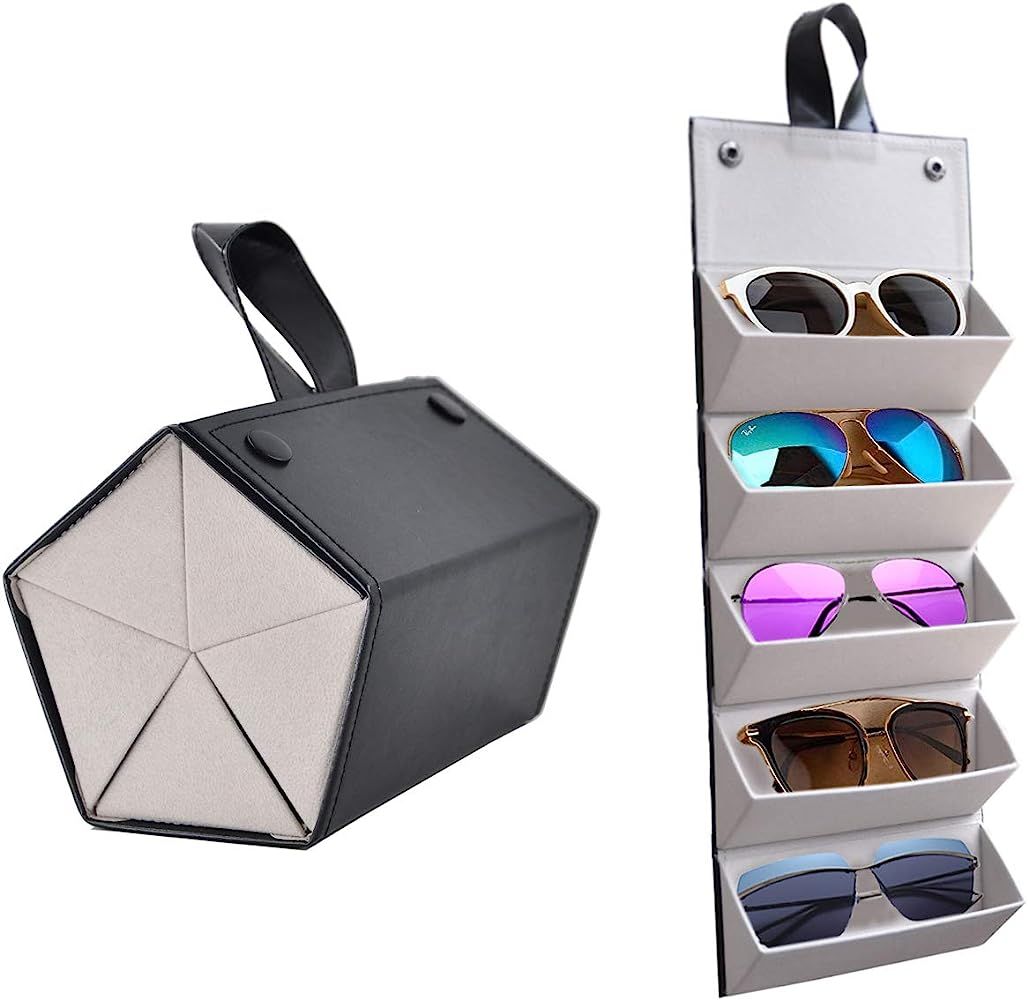 Sunglasses Storage Organizer Holder Foldable Travel Case with 5 Slot Compartments for Multiple Gl... | Amazon (US)