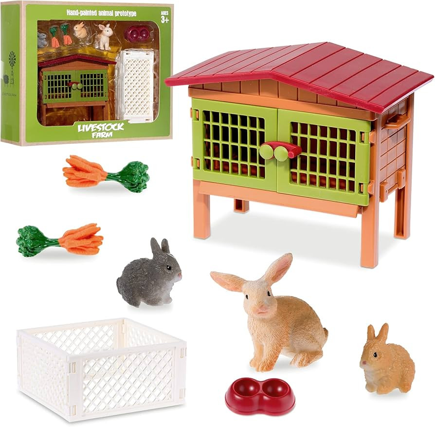 11 Pieces Farm World Set Easter Bunny Hutch Bunny Toy Animal Figures Barnyard Carrot Bunny Hutch ... | Amazon (US)