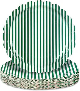 JarThenaAMCS 30Pcs Green Striped Paper Plates, Scalloped, Minimalist, 9 In | Disposable Plates, C... | Amazon (US)